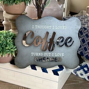 NEW! Shabby Chic Farmhouse Coffee Bar Rustic Metal Coffee Bar Creamer Sign